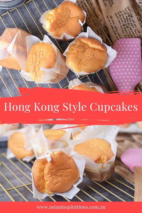 Fluffy, sweet, and airy sponge cupcakes sold in almost every Hong Kong style bakery. Try our Hong Kong Style Cupcakes and find out why it is so popular among all! Recipe by Asian Inspirations. Hong Kong Dessert Recipe, Hong Kong Recipes, Sponge Cupcakes, Kong Recipes, Dim Sum Recipes, Asian Dessert, Healthy Asian Recipes, Authentic Asian Recipes, Authentic Chinese Recipes