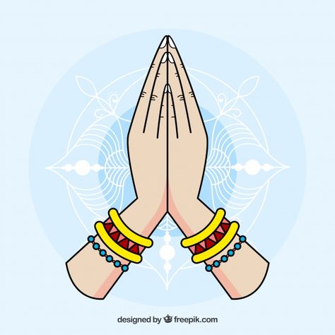 Namaste gesture with fun style | Free Vector #Freepik #freevector #hand #mandala #hands #hand-drawn Hand Mandala, Namaste Hands, Namaste Art, Beautiful Morning Quotes, Drawing People Faces, Folded Hands, Rangoli Designs Flower, Photo Frame Design, Mandala Art Lesson