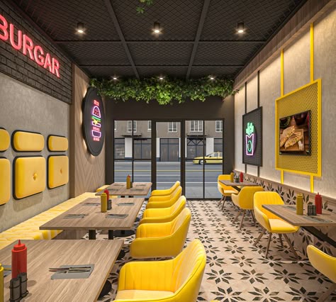 CAFE :: Behance Burger Interior Design, Food Cafe Interior Design, Small Cafe Design Ideas, Pizza Restaurant Design Interior Ideas, Fastfood Design Interiors, Tea Cafe Design, Hotel Restaurant Interior Design, Small Cafe Ideas, Food Shop Design