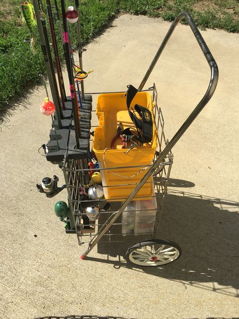 Fishing cart Fishing Cart Diy, Fishing Trolley, Beach Fishing Cart, Rv Restoration, Pontoon Ideas, Beach Trolley, Kayak Fishing Diy, Fishing Cart, Crappie Fishing Tips