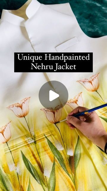 Painting On Curtains, Unique Fabric Painting Ideas, Suit Painting, Hand Painted Jacket, Painted Clothing, Fabric Painting On Clothes, Fabric Paint Designs, Hand Painted Clothing, Acrylic Painting Flowers