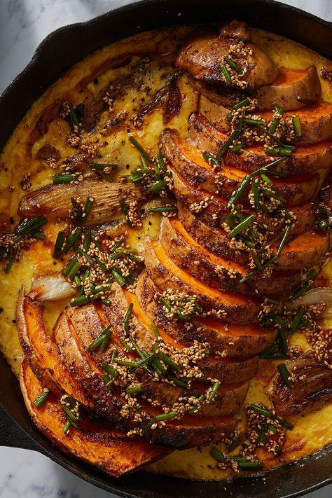 Mushroom And Butternut Squash Recipes, Ottolenghi Butternut Squash, Filled Butternut Recipes, Early Autumn Recipes, Mabon Food, Fall Vegetarian Recipes, Cooked Greens, November Recipes, Vegetarian Christmas Recipes