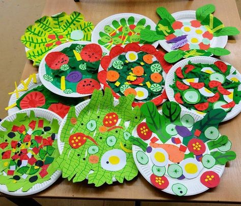 Salad Craft Preschool, Healthy Crafts For Preschool, Preschool Food Crafts, Healthy Food Activities For Preschool, Healthy Food Activities, Veggie Art, Nursery Activities, Food Activities, Preschool Arts And Crafts