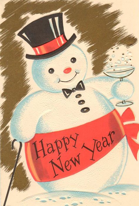 All sizes | new-year-snowman | Flickr - Photo Sharing! Scary Cake, Vintage Happy New Year, Snowman Party, Vintage Holiday Cards, Retro Graphics, A Happy New Year, New Year Greetings, New Year Card, Christmas Vintage