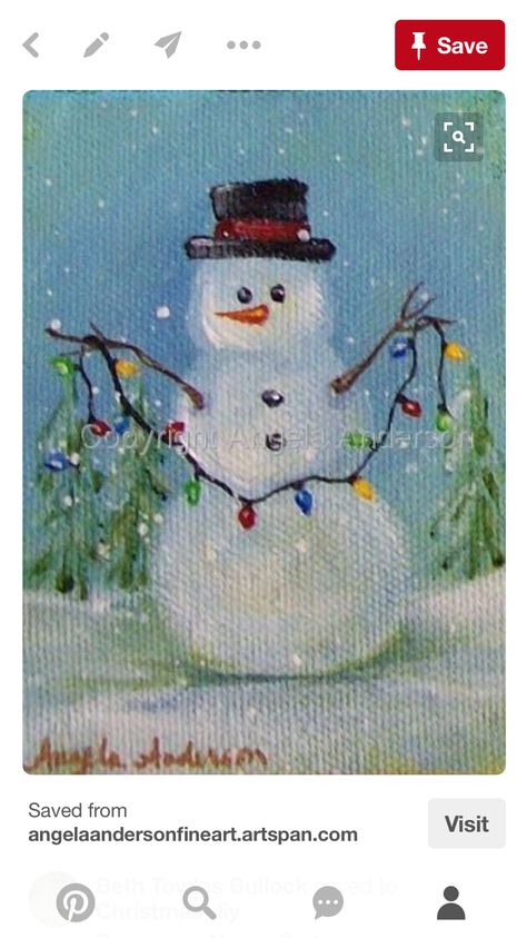 Easy Snowman Painting, Snowman With Lights, Holiday Paintings, Angela Anderson, Christmas Painting Ideas, Snow People, Paint Nite, Snowman Painting, Holiday Painting