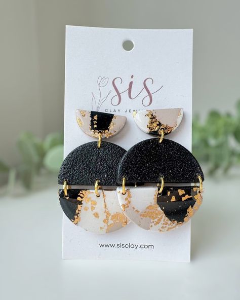 CHIC is back in stock! . Tag that friend who will love these earrings 💗 Black White Clay Earrings, Half Circle Design, Limestone Texture, Black Polymer Clay, Earrings Aesthetic, The Other Half, One Half, Other Half, Half Circle