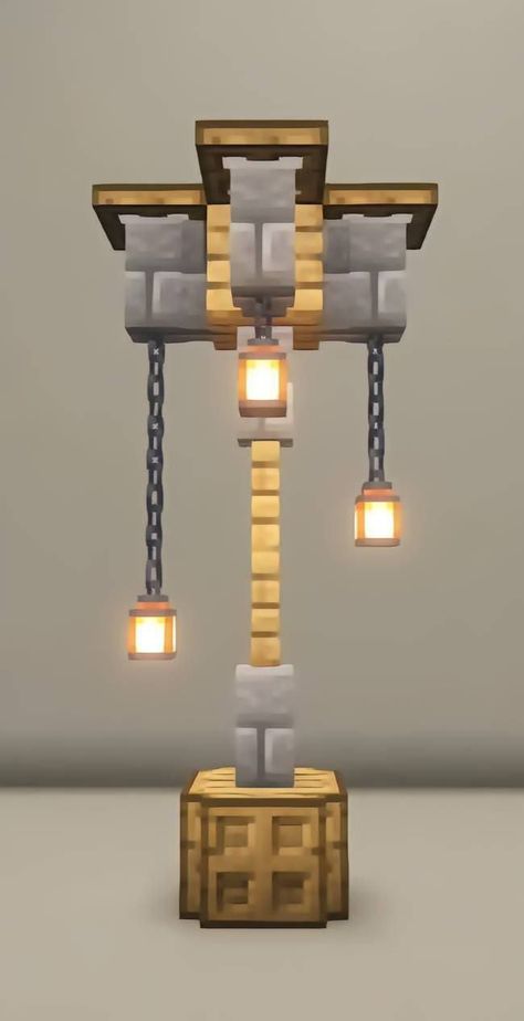 Minecraft Lamp Post Designs, Cute Outdoor Minecraft Ideas, Lamp Design Minecraft, Minecraft Outdoor Lighting, Minecraft Lighting Ideas Outside, Minecraft Floating Lantern, Lampost Minecraft, Minecraft Light Ideas, Minecraft Chandelier Design