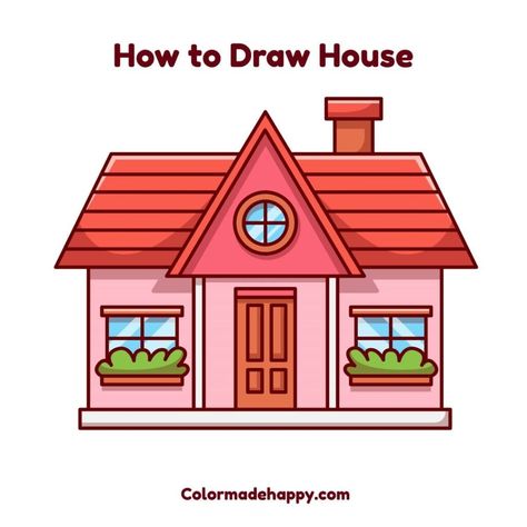 House Drawing Ideas, Detailed House, Simple House Drawing, House Drawing For Kids, Green House Exterior, House Drawings, Flat Drawings, House Cartoon, House Simple