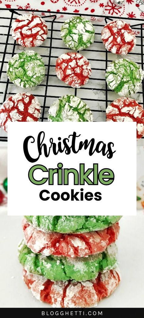 Christmas Crinkle Cookies, Cookie Recipes Holiday, Christmas Cookie Recipes Holiday, Christmas Baking Cookies, Christmas Baking Recipes, Christmas Cookie Exchange, Christmas Candy Recipes, Dessert Party, Cookies Easy