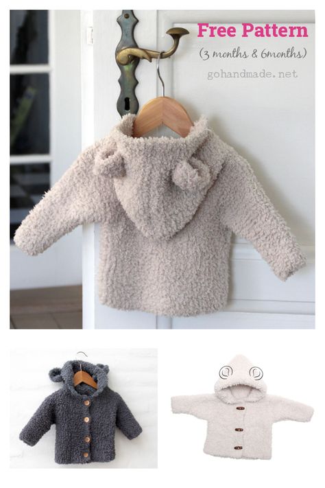 Teddy Hooded Baby Jacket Free Knitting Pattern Crochet Baby Jacket Free Pattern, Hooded Jacket Knitting Pattern, Free Chunky Knitting Patterns, Baby Knitting Patterns Free Newborn, Hooded Baby Sweater, Baby Jackets Pattern, Free Baby Patterns, Knit Baby Jackets, Baby Boy Cardigan