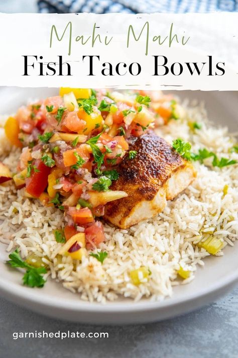 Mahi Meal Prep, Mahi Mahi Fish Tacos, Mahi Mahi Fish, Sushi Bowl Recipe, Mahi Fish, Fish Taco, Rice Bowls Recipes, Rice Dinner, Taco Bowls