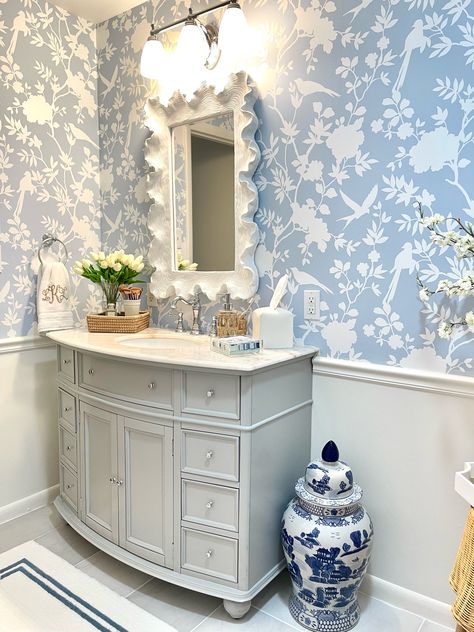 Mono Hampton Blue Toile Vinyl Peel … curated on LTK French Blue Bathroom, Hamptons Style Interior, House Bathrooms, Coastal Room, Southern Design, Blue Toile, Bathroom Remodel Shower, Coastal Living Room, Farmhouse Decor Living Room