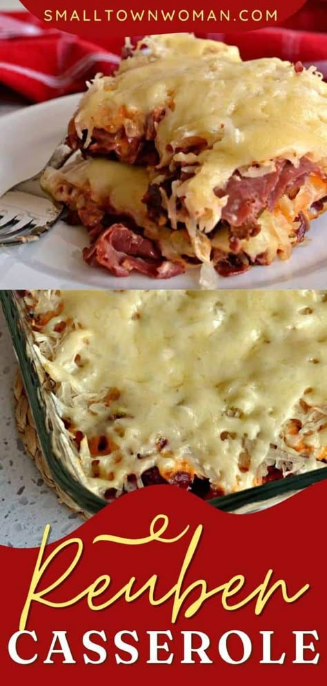 The perfect St. Patrick's Day food! Made with rye bread, corned beef, thousand island dressing, sauerkraut, and swiss cheese, this easy Reuben Casserole recipe is mouthwateringly delicious. Save this dinner idea! Corn Beef And Cabbage Recipe, Corned Beef Casserole, Corned Beef Leftovers, Corned Beef Reuben, Reuben Recipe, Reuben Casserole, Reuben Sandwiches, Cabbage Casserole Recipes, St Patrick's Day Food