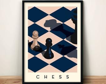 Chess wall decor | Etsy Chess Painting, Bar Room Decor, Chess Art, Game Room Decor, Art And Illustration, Home Wall Art, Living Room Art, Wall Decor Bedroom, Illustrations Posters