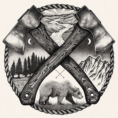 Wilderness Tattoo, Camping Tattoo, Scandinavian Tattoo, Bear Tattoo Designs, Patriotic Tattoos, American Indian Tattoos, Native Tattoos, Forest Tattoos, Bear Tattoos