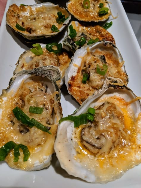 Chargrilled Oysters Recipe, Baked Oyster Recipes, Oyster Recipe, Shack Living, New Orleans Bbq Shrimp, Oysters Rockefeller, Grilled Oysters, Shrimp Rolls, Cafeteria Food