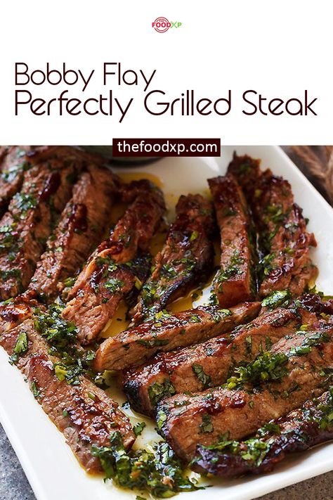 Old Ebbitt Grill Recipes, Bobby Flays Salisbury Steak Recipe, Bobby Flay Pork Tenderloin, Bourbon Grilled Flank Steak, Grilled Steak Recipe, Bobby Flay Steak, Chef Inspired Recipes, Grilled Steaks, Bobby Flay Recipes