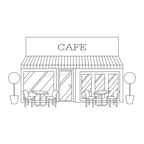 Vector illustration of building restaurant and cafe line icon vector illustration Cafe Vector Illustrations, Cafe Interior Illustration, Cafe Line Art, Vector Line Illustration, Cafe Illustration, Simple Cafe, Italian Cafe, Outline Images, Building Drawing