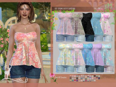 The Sims Resource - SPRING OUTFIT GARDENIA Sims Cc Tank Top, Sims 4 Cc Clothes Tank Top, The Sims Resource Clothing Y2k, Sims 4 Cc Low Rise Shorts, Sims 4 Mermaid Clothes, 2000s Clothes Sims 4 Cc, Sims 3 Tattoos, Sims 4 Island Clothes Cc, Cute Sims Cc Clothes