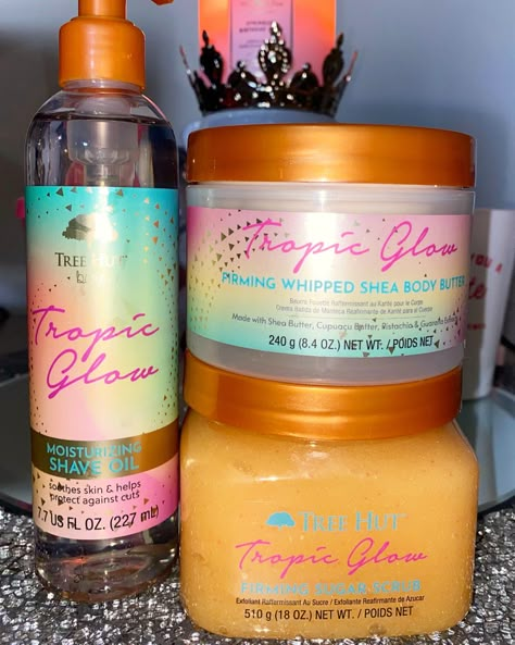 Tree Hut Body Scrub Tropic Glow, Tree Hut Tropic Glow Body Butter, Tree Hut Tropical Glow, Tee Hut Scrub, Tropical Glow Tree Hut, Tree Hut Lotion, Tree Hut Set, Tropic Glow Tree Hut, Tree Hut Tropic Glow