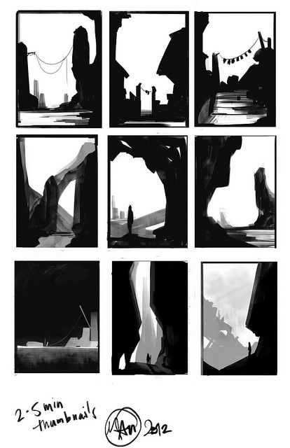 Environmental Art Tutorial, Notan Landscape, Landscape Concept Art, Diagonal Composition, Composition Reference, Dynamic Perspective, Types Of Composition, Environment Sketch, Concept Art Tutorial