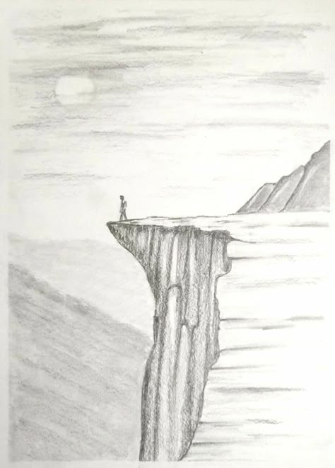 Fun Pictures To Draw, Pencil Sketches Landscape, Landscape Drawing Easy, Landscape Pencil Drawings, Nature Art Drawings, Pen Art Drawings, Landscape Sketch, Cool Pencil Drawings, Meaningful Drawings