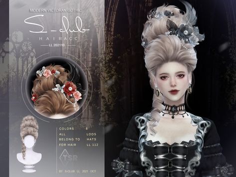 Sims 4 Royal Hair, Sims 4 Victorian Hair, Sims 4 Victorian, Hair Flower Accessories, Victorian Hair, Gothic Hairstyles, Victorian Hairstyles, The Sims 4 Packs, Sims 4 Game Mods