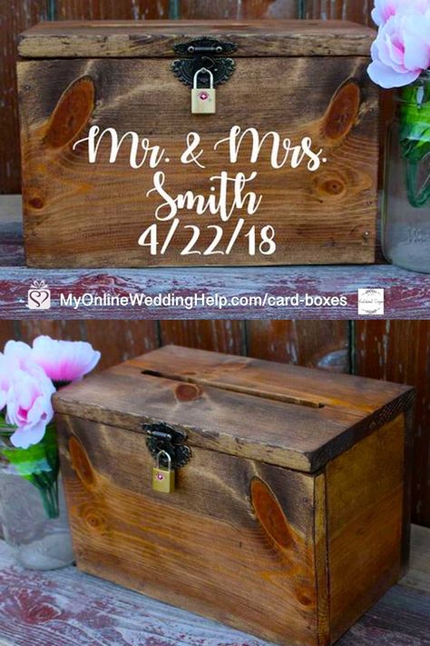 Rustic Card Boxes (Page 1 of 1) | Wedding Products from MyOnlineWeddingHelp.com on MyOnlineWeddingHelp.com Gift Card Box Wedding, Wooden Card Box Wedding Diy, Wedding Card Box Ideas Rustic Gift Table, Western Wedding Card Box Ideas, Rustic Mailbox For Wedding Cards, Wooden Box For Wedding Cards, Locked Card Box Wedding, Wedding Card Box Ideas, Wooden Card Box Wedding