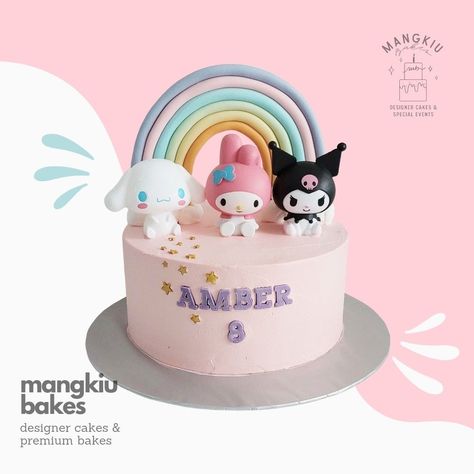 Simple Sanrio Cake, Sanrio Cake Design, Sanrio Cake Ideas, Sanrio Themed Birthday Party, Cinnamonroll Sanrio Cake, Sanrio Birthday Theme, Sanrio Cake Birthday, Cinnamoroll Birthday Cake, Rio Birthday Cake