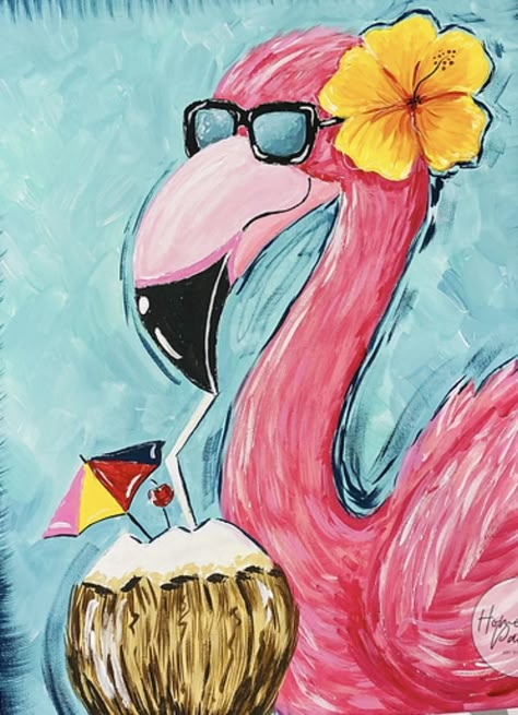 Flamingo Pop Art, Summer Themed Paintings On Canvas, Flamingo Painting Ideas, Easy Flamingo Painting, Canvas Painting Ideas Summer, Secondary Colors Art Design, Secondary Colours Art Ideas, Tropical Painting Ideas, Summer Canvas Painting