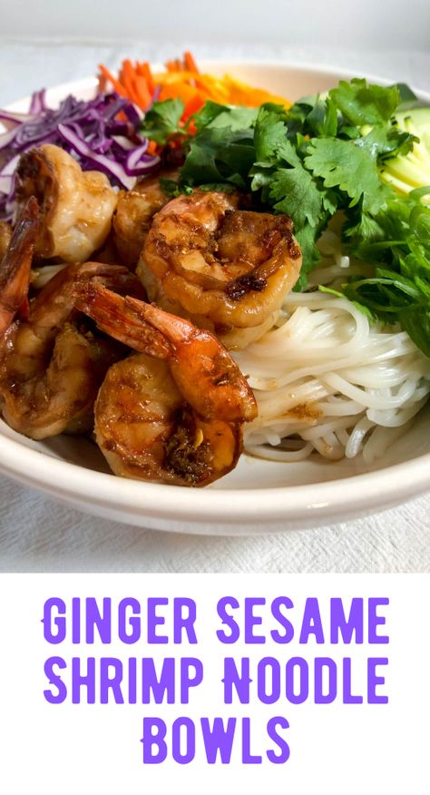 Sesame Shrimp Noodles, Shrimp Noodle Bowl Recipes, Shrimp Rice Noodle Bowl, Sesame Noodles With Shrimp, Shrimp Noodle Bowl, Shrimp Vermicelli Bowl, Shrimp Bowls Asian, Asian Shrimp Bowl, Shrimp And Noodle Recipes