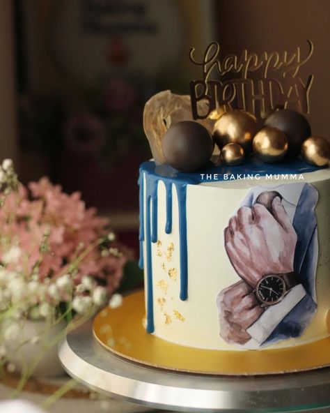 Timeless elegance, just like him ⏱✨ This bespoke birthday cake, featuring a hand-painted edible watch design, golden accents, and chocolate spheres, is perfect for celebrating the men in your life in style. Looking for a unique and personalized cake for your next celebration? 📲 Order now on WhatsApp: 7044955912 #BirthdayCakesForHim #ElegantCakes #HandPaintedCakes #CustomCakes #KolkataBaker #TheBakingMumma #LuxuryCakes #CakeDesigns #MenCakeIdeas Cake For Man Birthday Elegant, Birthday Cake For Men, Cake For Men, Hand Painted Cakes, Cakes For Men, Elegant Cakes, Man Birthday, Custom Cakes, Cake Designs