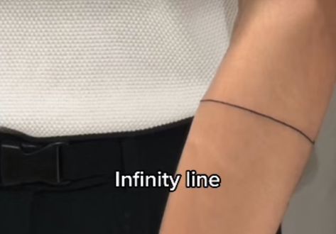 Infinity Line Tattoo Around Arm, Infinity Line Tattoo, Line Name Tattoo, Name Tattoos For Moms, Full Arm Tattoos, Infinity Tattoos, Fire Tattoo, Name Tattoo, Name Tattoos