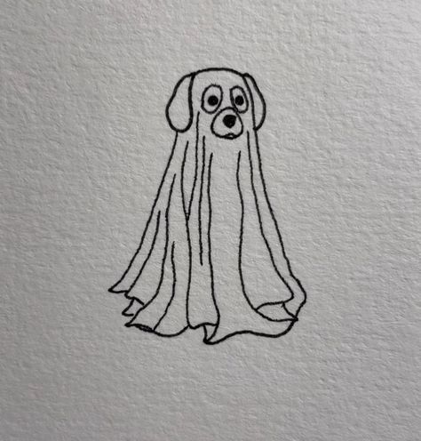 Animal Ghost Tattoo, Sheet Ghost Dog Tattoo, Bear Ghost Tattoo, Spooky Dog Drawing, Dog In Ghost Costume Drawing, Ghost Walking Dog Tattoo, Ghost Animal Tattoo, Dog Halloween Tattoo, Halloween Dog Tattoo