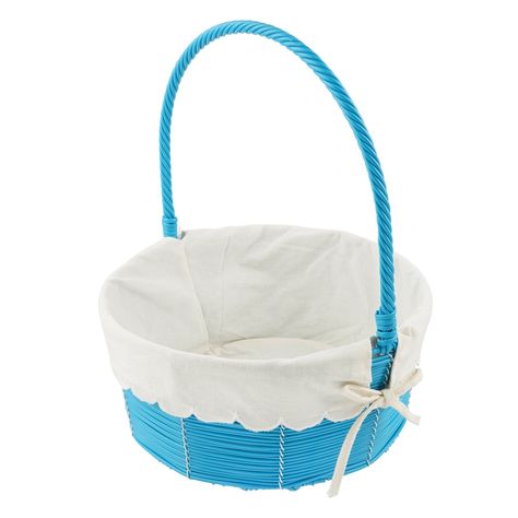 "Find the Large Blue Easter Basket with White Liner by Ashland® at Michaels. com. Fill this lined basket with toys, wrapped treats, colorful decorations, and Easter eggs! Fill this lined basket with toys, wrapped treats, colorful decorations, and Easter eggs! Finish it in clear cellophane wrapping and a cheery bow for the perfect basket! Details: Blue and white 12.99\" x 5.9\" x 15.9\" (32.99cm x 14.98cm x 40.38cm) Plastic, carbon steel, polyester, and cotton | Large Blue Easter Basket with Whit Blue Easter Basket, Themed Wreaths, Cellophane Wrapping, Colorful Decorations, White Liner, White Liners, Cellophane Wrap, Outdoor Decorations, Blue Raspberry