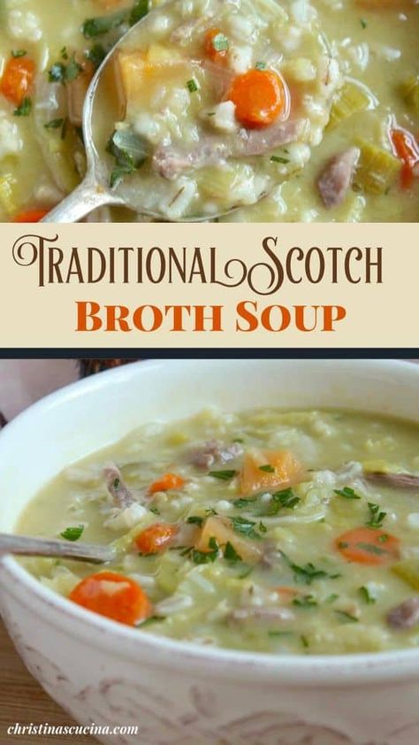 Scotch Broth Soup, Soup Toppings, Scotch Broth, Scottish Dishes, Broth Soup, British Cooking, Homemade Soup Recipe, Scottish Recipes, Broth Recipes