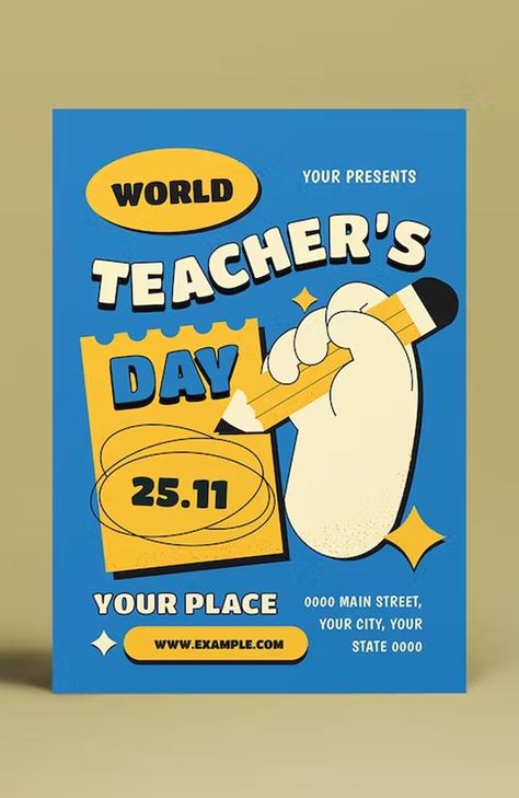 Teachers Day Poster, World Teacher Day, Teacher Posters, Teacher Day, Graphic Shapes Design, Flyers Design, World Teachers, Canvas Learning, Vintage Poster Design