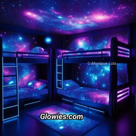 Girl Bunk Bed Rooms, Mermaid Rooms, Galaxy Bedroom, Pretty Decorations, Monique Lula, Bunk Bed Room, Girls Bunk Beds, Comfortable Bedroom Decor, Babysitting Crafts