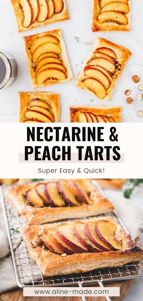 Peach Tarts, Peach Puff Pastry, Puff Pastry Tarts, Nectarine Recipes, Summer Fruit Desserts, Cake For Two, Vegan Peach, Peach Tart, Puff Pastry Tart