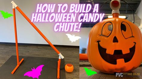 Step-by-step instructions with a How-To video and links to supplies needed to build your own Halloween Candy Chute. Boo Ideas, Halloween Hunt, Diy Halloween Candy, Activities Director, Fall Creations, Diy Lemonade Stand, Pvc Projects, Halloween Cans, Stem Challenge