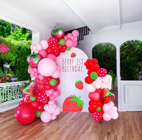 PRICES MAY VARY. 【Cutie strawberry Balloon garland Kit】The 120pcs berry first balloon kit Mix Red，magenta pink baby pink and green balloon,with large mylar strawberry balloons let‘s Celebrate your little one's berry first birthday party 【100% Reliable Color 】 We insist on 100% real photography by using Color Correction Card，Providing True Color of every single balloons,what you have to do is trust your color insprition and idea.the perfect addition to your party supplies. Add a fruity touch to y Strawberry Shortcake For Birthday, Berry 1st Bday, Berry First Birthday Balloon Garland, Babys First Birthday Themes, Girl Birthday Party Ideas 1st, Berry First Birthday Party Decor, Strawberry Shortcake Decorations, Strawberry 1st Birthday Party Theme, 1st Birthday Party Ideas Themes