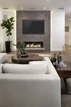 Fireplace Tv Wall, Comfy Living Room, Decor Fireplace, Living Room Decor Fireplace, Contemporary Fireplace, Trendy Living Rooms, Fireplace Remodel, Tv Wall Design, Home Fireplace