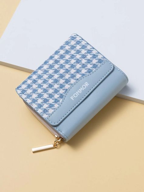 Wallet Photography, Preppy Bags, My Style Bags, Letter Bag, Blue Wallet, Cute Wallets, Houndstooth Pattern, Mini Wallet, Money Clip Wallet