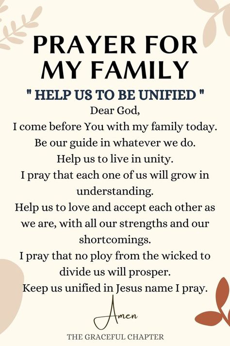 Family Prayers For Unity, Prayer Friends, Prayers For Your Family, Family Protection, Prayer For My Family, Family Prayer, Woord Van God, Prayer For My Children, Prayer For Guidance