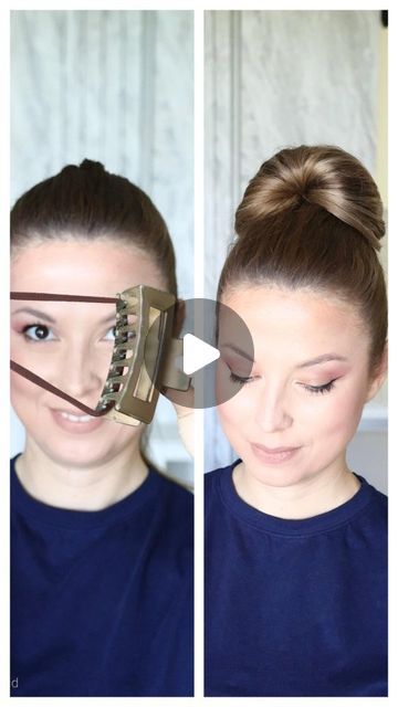 Trendafilka Kirova on Instagram: "Claw Clip High Bun hack 
.
.
.
#hairstylehacks #hairstyling #howtobraid #buntutorial" Hair Clip Claw Hairstyles, Claw Clip Top Bun, Bun Builder Tutorial, Claw Clip Bun Hack, Claw Clip High Bun, Bun With Hair Clip, Clip Bun Hairstyles, High Bun Hairstyles Tutorial, Bun With Claw Clip