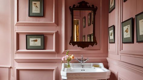 If colour at home scares you, you might just have chromophobia. For those looking to move past it, Fiona McKenzie Johnston speaks to the experts to find out how Pink Powder Room, Pink Bathroom Ideas, 18th Century House, Queen Anne House, Half Curtains, Pink Powder, Simple Curtains, Pink Living Room, London House