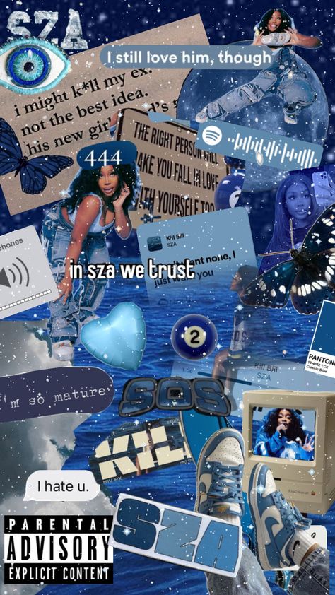 sza wallpaper! #sza#killbill#blue#aesthetic#singer#gorgeous#queen Sza Aesthetic Blue, Sza Aesthetic Wallpaper Blue, Sza Collage Wallpaper, Sza Aesthetic, Aesthetic Names For Instagram, Cool Room Designs, Preppy Inspiration, Cute Lockscreens, Iphone Wallpaper Classy