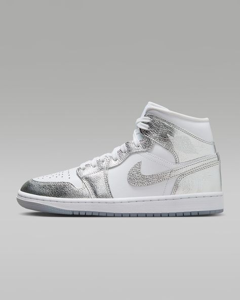 Air Jordan 1 Mid SE Women's Shoes. Nike.com Gray And White Jordans, Jordan Shoes For Women, Michael Jordan Shoes, Air Jordan 1 Mid Se, Nike Air Jordan 1 Mid, Silver Sneakers, Black And White Shoes, Purple Shoes, Womens Jordans