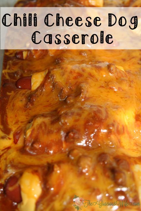 Chili Cheese Dog Casserole- An easy recipe inspired by chili cheese dogs combined with the comfort and ease of a casserole.  From TheGraciousWife.com Chili Hotdogs, Casseroles Beef, Chilli Cheese Dogs, Hot Dog Casserole, Chili Dog Casserole, Chili Cheese Dog Casserole, Lil Smokies, Chili Cheese Dogs, Chili Mac