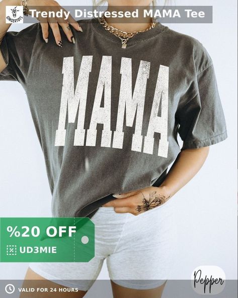 Alternative-trendy graphic tees for alternative-trendy moms and kids! WE GOT YOU! Check this out >>> 😍 Trendy Distressed MAMA Tee 😍 by Ginger Tots Co. 👉 Find the link in our bio Mommy Shirt, Mom Wardrobe, Mommy Shirts, Trendy Mom, Mama Tee, Toddler Mom, Mom Life Shirt, Trendy Graphic Tees, Comfort Colors Tee